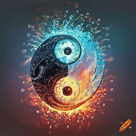 Yin and yang symbol representing fire and water on Craiyon