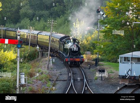 A GWR Churchward 2800 Class steam locomotive on the Severn Valley Railway at Highley Station ...