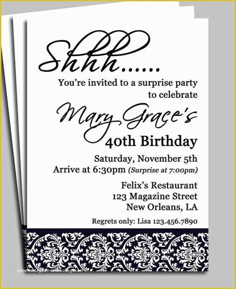 Surprise 60th Birthday Invitation Templates Free Of Black Damask Surprise Party Invitation ...