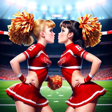 Image convert: Two cheerleaders with big boobs kissing