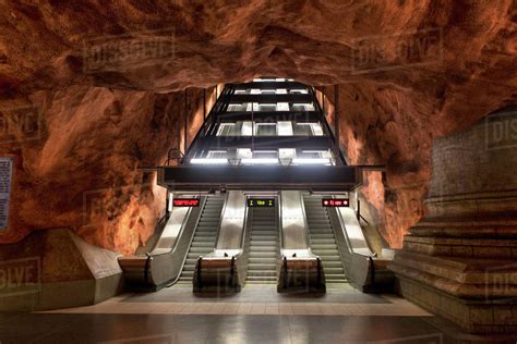 Escalator at Radhuset Metro Station, Stockholm, Sweden - Stock Photo ...