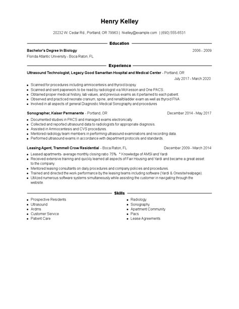 Ultrasound Technologist Resume Examples and Tips - Zippia