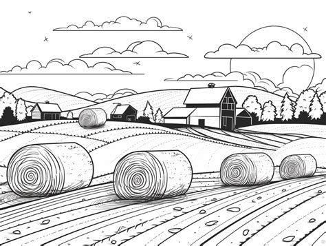 Rustic Hay Bale Coloring - Coloring Page