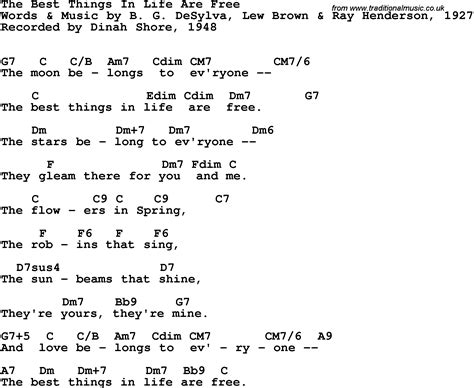 Song lyrics with guitar chords for Best Things In Life Are Free, The - Dinah Shore, 1948