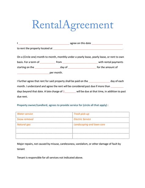 Free Printable Rental Agreement Form