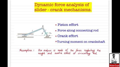 Dynamic Force Analysis of Slider crank mechanism - Piston effort & Turning moment on crank shaft ...