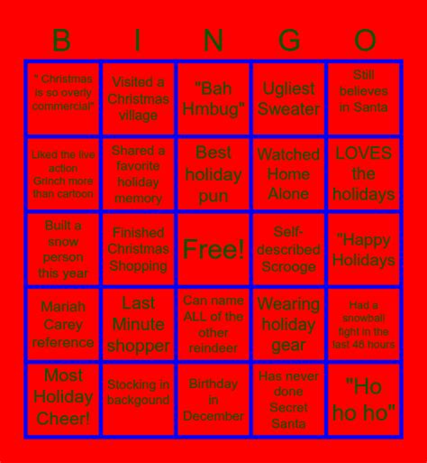 Holiday Bingo Card