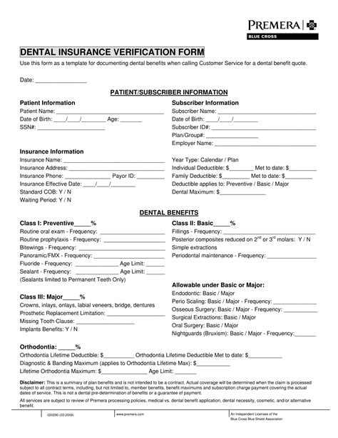 Dental Insurance Form Pdf