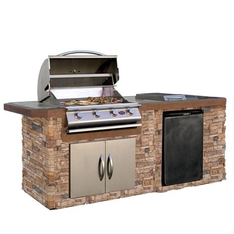 Cal Flame 7 ft. Stone Veneer Grill Island with Tile Top and 4-Burner ...