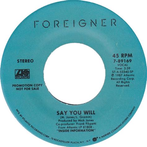 Foreigner - Say You Will (1987, SP, Vinyl) | Discogs