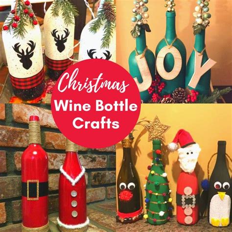 christmas wine bottle crafts are displayed in front of a fireplace