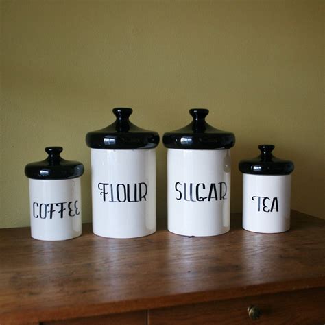 Vintage Black and White Ceramic Canister Set Holiday Designs