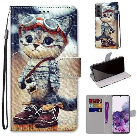 Samsung Galaxy S21 Plus Tasche Handy Hülle Schutz-Cover Flip-Case mit Kartenfach Katze ...