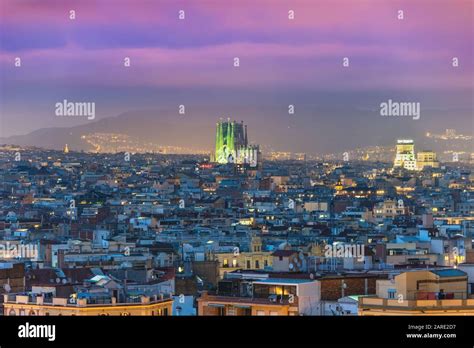 Barcelona Spain, aerial view night city skyline at city center Stock Photo - Alamy