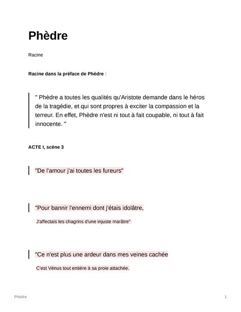 Phèdre-Racine-quotes - Phèdre 1 Phèdre Racine Racine dans la préface de Phèdre : " Phèdre a ...