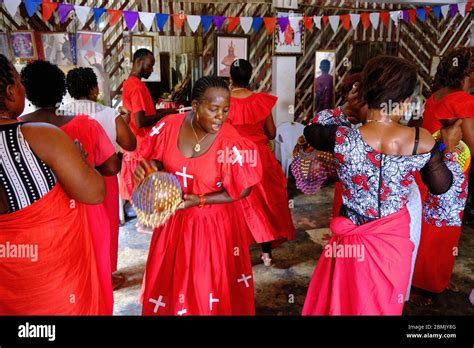 Women dancing during a ceremony in a temple dedicated to the Orisha deity called Olokun. Olokun ...