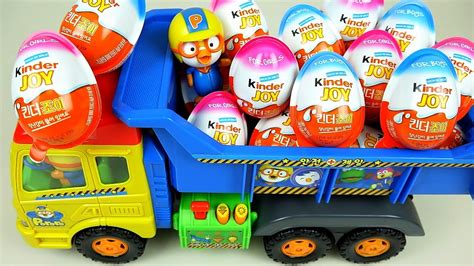 Kinder Joy Surprise eggs and Pororo truck toys - YouTube