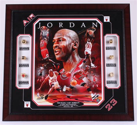 Michael Jordan Bulls 27x29 Custom Framed NBA Championship Ring Display ...