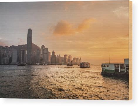 Hong Kong Skyline During Sunrise Wood Print by Merten Snijders - Photos.com