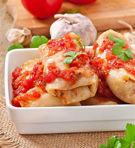 Stuffed Cabbage with Tomato Sauce Stock Image - Image of beef, leaves ...