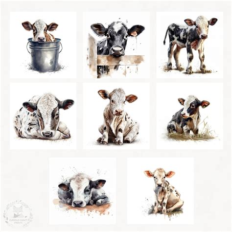 Watercolor Baby Cows Design Bundle Cow Calves Clipart Bundle - Etsy