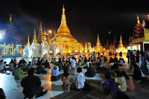 Shwedagon Pagoda, the most sacred Buddhist pagoda that contains relics of the four previous ...