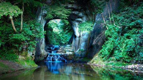 nature, landscape, cave, river, water, trees, rocks, plants, forest | 1920x1080 Wallpaper ...