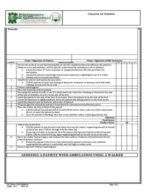 Assisting A Patient With Ambulation Using A Walker: Page 1/2 | PDF | Walking | Nursing