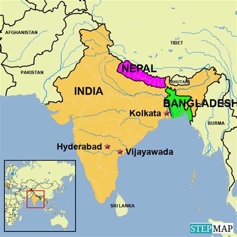 StepMap - India Bangladesh Nepal - Landkarte für India