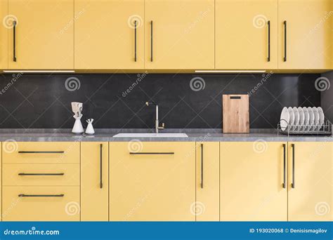 Yellow Cabinets in Black Kitchen Stock Illustration - Illustration of furniture, counter: 193020068