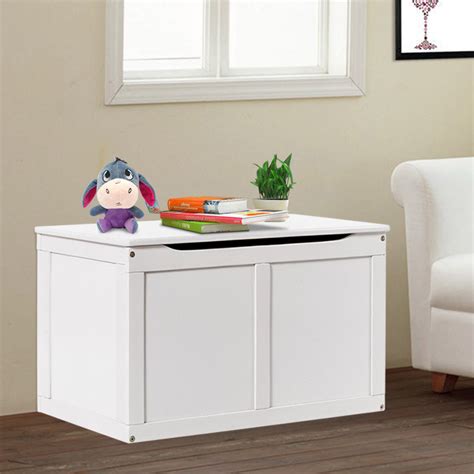 Costway White Wooden Kids Toy Storage Box Chest Organizer Large Bin ...