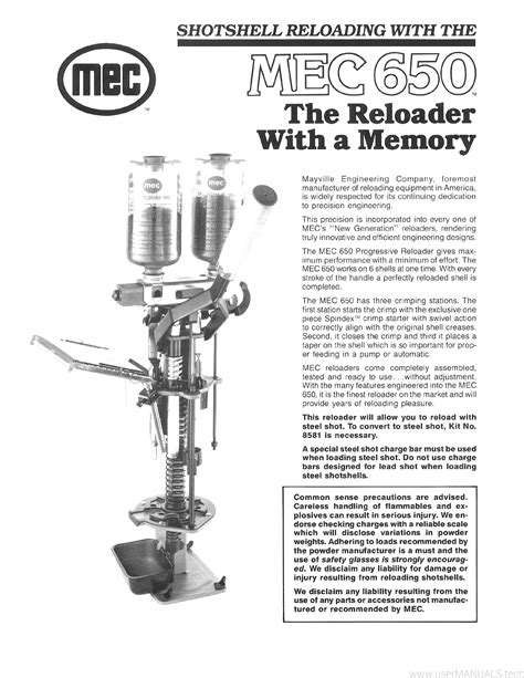 Mec Reloader 650 Instructions Manual