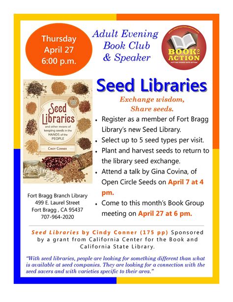 Adult Evening Book Club - Seed Libraries - Fort Bragg Library