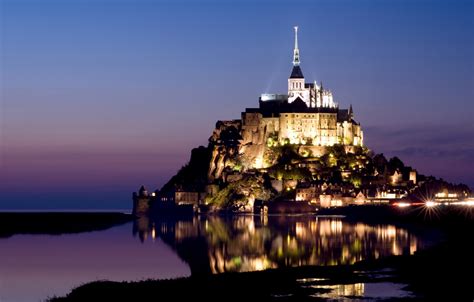 Wallpaper the sky, water, lights, reflection, castle, lilac, France ...