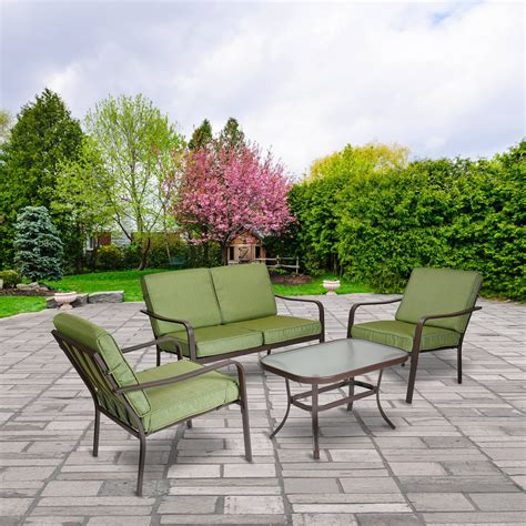 Mainstays Stanton 4-Piece Patio Furniture Conversation Set, Green, Metal - Walmart.com