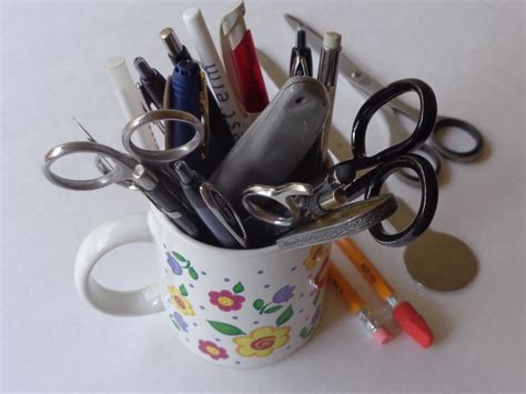 Free Images : office, business, coffee cup, tableware, pens, scissors, letter opener, paper ...