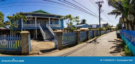 Streets of Utila with a Blue House in Honduras. Editorial Image - Image of island, honduras ...