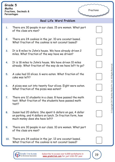 Worksheet Grade 5 Math Real Life Word Problem | Math word problems ...