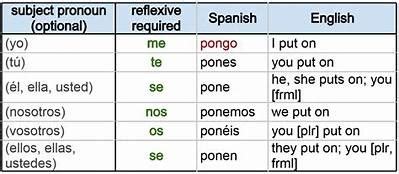 Reflexive Pronouns Chart Spanish