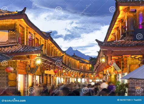 Lijiang Old Town in the Evening . Stock Photo - Image of landmark, destination: 56107720