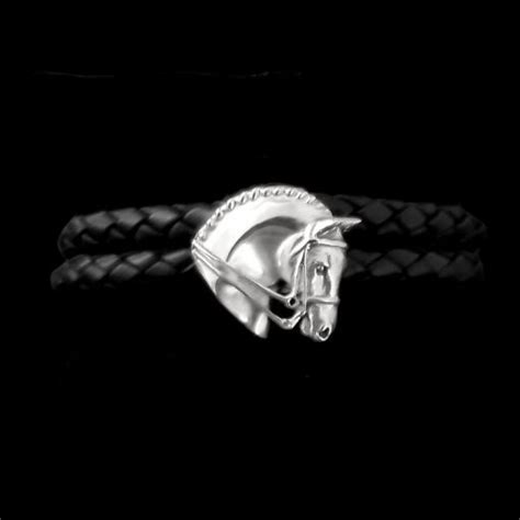 Dressage Black Leather Bracelet - HorseJewelry.com