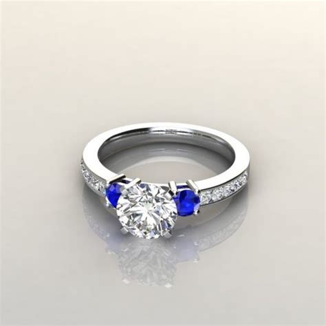 Three Stone Blue Sapphire Round Cut Engagement Ring