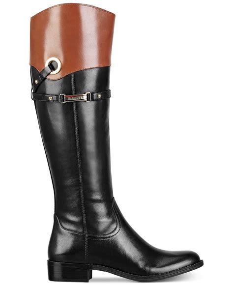 Tommy hilfiger Delphy Wide Calf Riding Boots in Black (Black/Tan) | Lyst