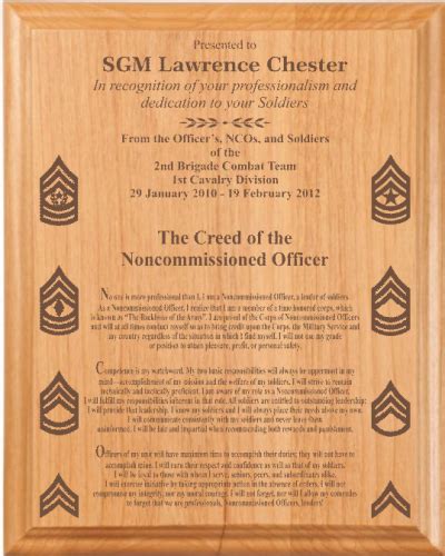 Army "Creed" Retirement Plaques