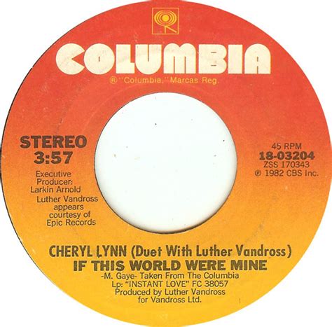 Cheryl Lynn Duet With Luther Vandross – If This World Were Mine (1982, Terre Haute Pressing ...