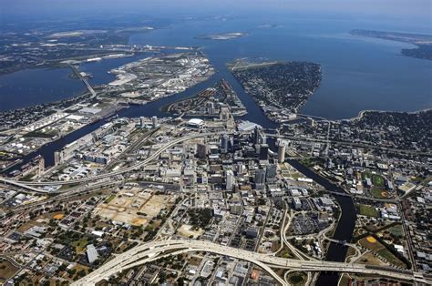 Tampa, Tampa, Florida aerial view of downtown from north.