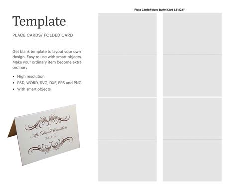 Place Card Folded 3.5x2.5 Blank Template Table | Etsy