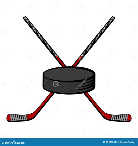 Crossed Red Hockey Sticks and Puck. Vector Cartoon Illustration Stock ...