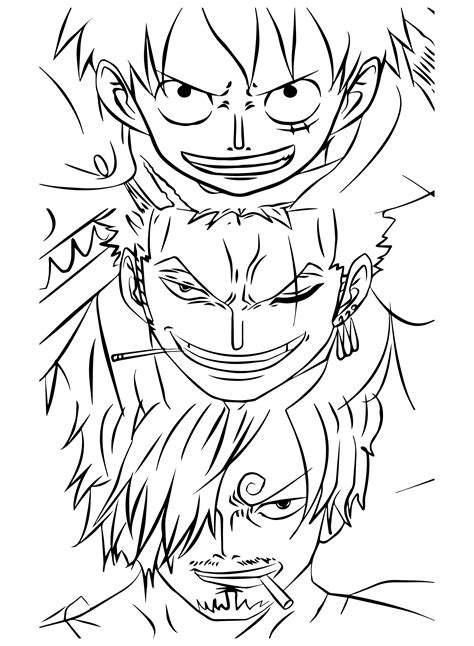 Luffy, Zoro, Sanji Coloring Page to Print - Free Printable Coloring Pages