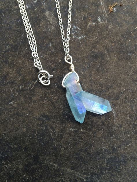 Aqua aura Quartz crystal necklace aqua aura quartz necklace